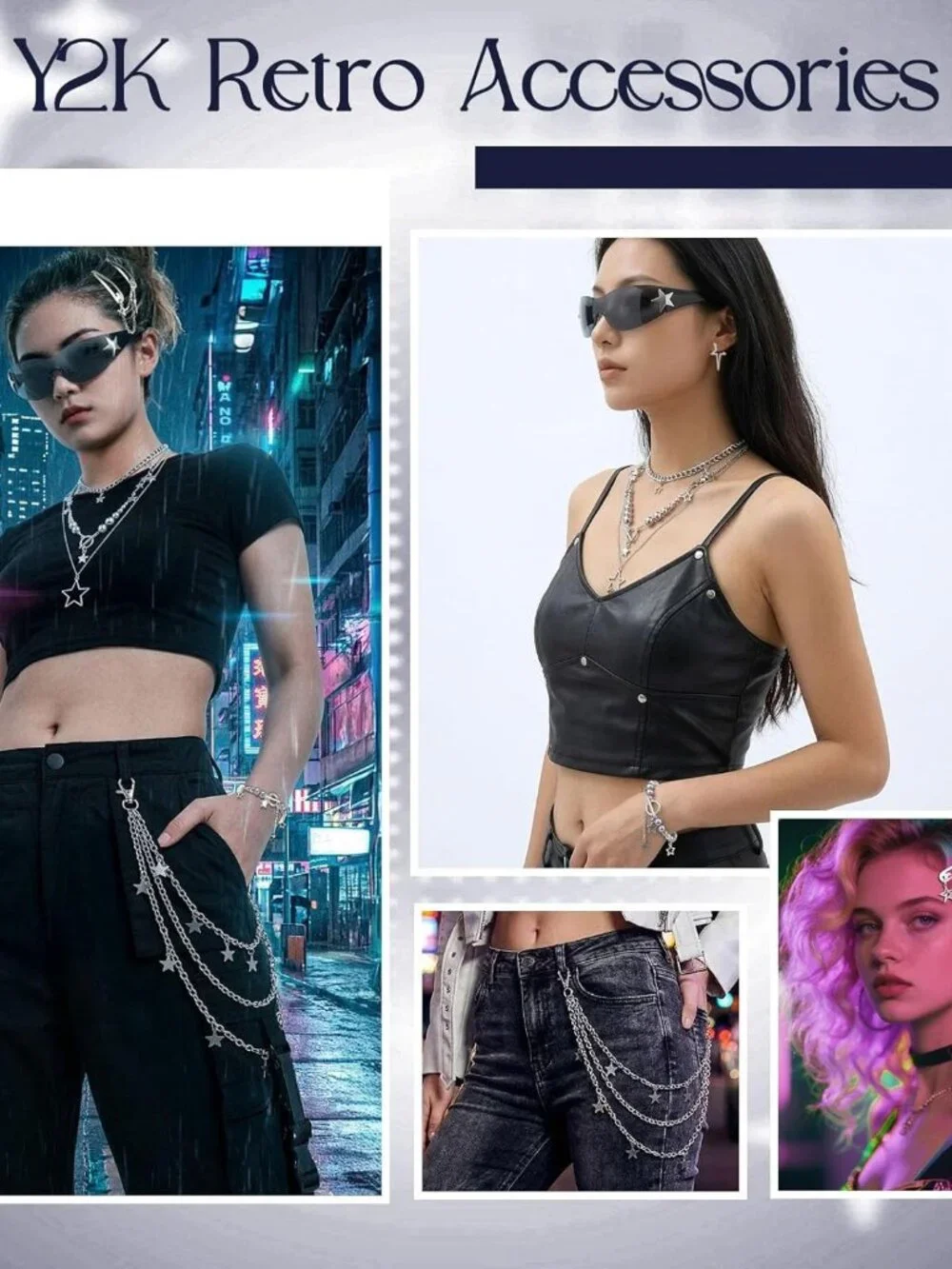 23pcs for Women Included Star Earrings Layered Pants Chain Sunglasses Hair Clips - Picture 4 of 8
